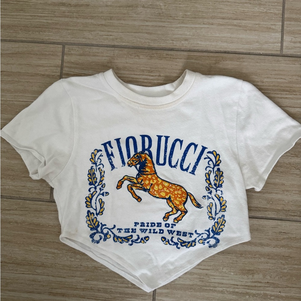 Fiorucci Cream Crop Top with Orange Horse Design